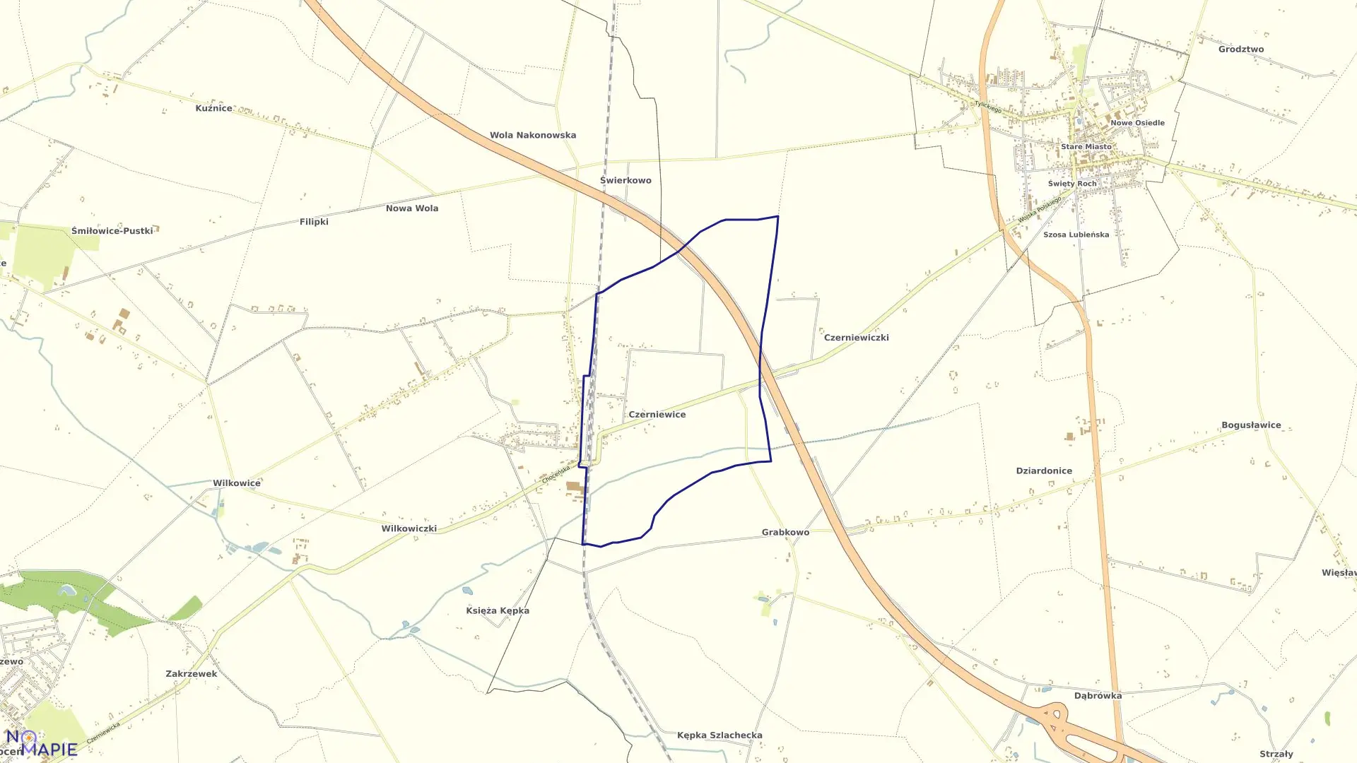 Mapa obrębu Czerniewice 1 w gminie Choceń